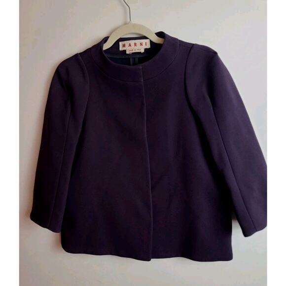 MARNI Collarless Jackets Purple eggplant size 40 (Approx.M/ L) cropped sleeves - Picture 1 of 8